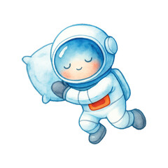 Cute Watercolor Astronaut Sleeping with Pillow Illustration
