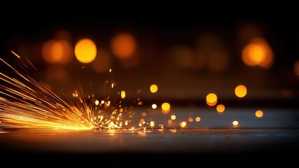 Incandescent spark particles dark background close-up, dynamic blur trails high contrast lighting cinematic