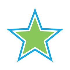 Obraz premium Vibrant Green Star with Blue Border Isolated on White Background Simple Design Element
