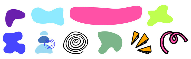 Collection of colorful abstract shapes and swirls dynamic modern design elements graphics isolated on transparent background