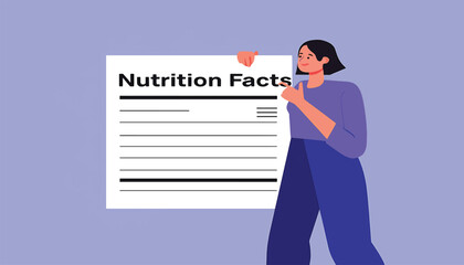 Woman making an informed dietary choice with a food nutrition label