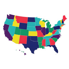 Colorful Map of the United States Showing States and Boundaries