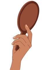 Woman hand holding a handheld mirror. Beauty and self reflection concept. Flat graphic illustration for personal care and everyday life.