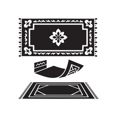 Obraz premium A vector illustration of a set of black prayer mats with various designs. 