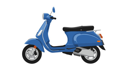Blue retro scooter side view on white background