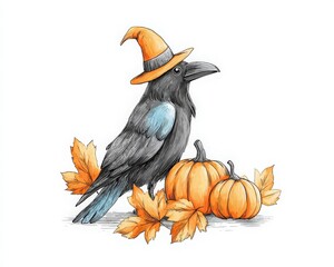 Fototapeta premium Whimsical Raven in Autumn Attire