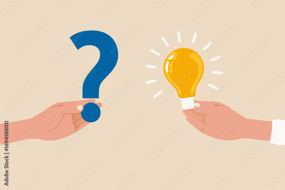 Aufkleber hands holding a question mark and a glowing light bulb symbolizing problem solving and finding solut
