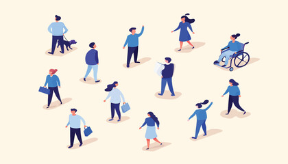 Diverse Group of People in Isometric View