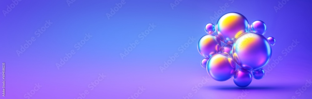 Aufkleber abstract colorful 3d-style bubbles on gradient purple background with empty space for creative desig