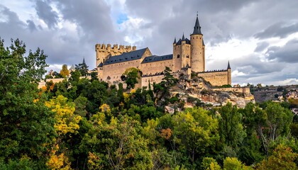 Fototapeta premium Autumnal castle perched on a hill