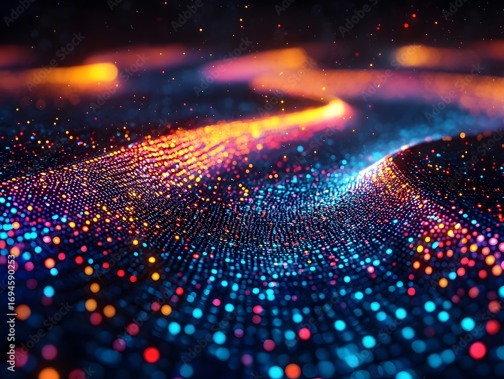 Aufkleber vibrant abstract digital particles create flowing illuminated waves symbolizing technology data and 
