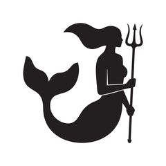Black mermaid silhouette with a fish tail and a human upper body. 
