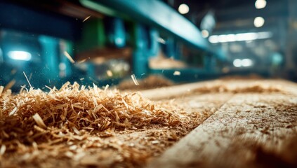 Wood chips flying from a woodworking machine