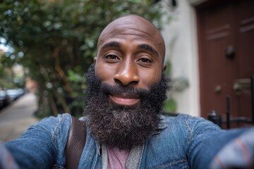 iPhone Selfie. American Man Smiling at Camera in Closeup Shot