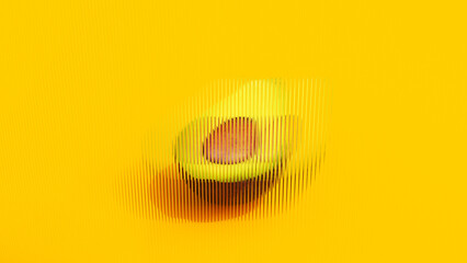 Halved Avocado Glitch Distortion Yellow Background 3d illustration