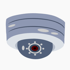 3D Digital Illustration of Security Camera – Minimalist Circular Design with Gray and Red Accents