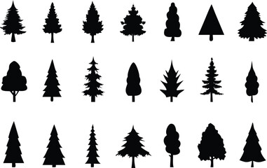 Obraz premium Collection of Distinctive Tree Silhouettes Spruce, Pine, Fir and More for Design Projects