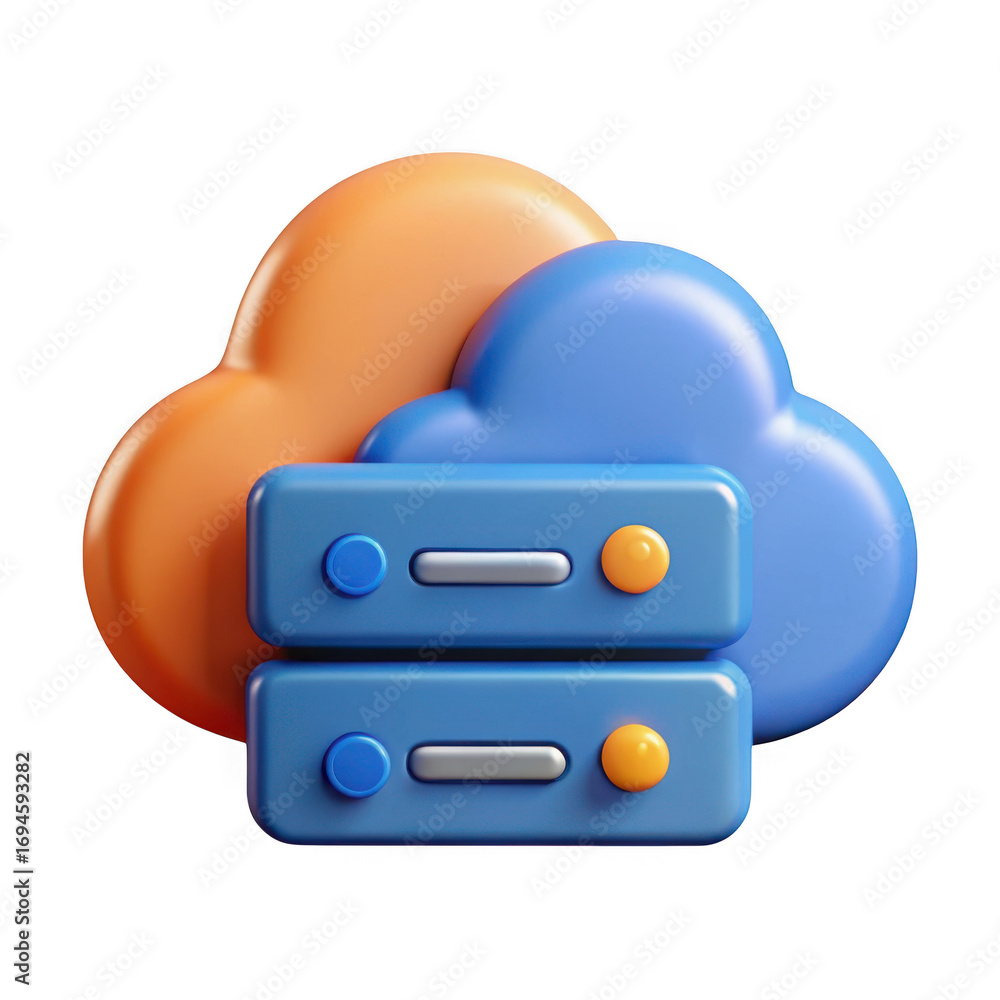 Poster 3d render of cloud server rack isolated on transparent background