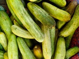 Close up shot of pile of fresh Cucumber open sell in Indian market.