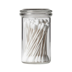 Glass Jar Filled with Cotton Swabs Isolated on Transparent Background