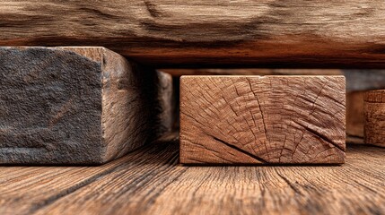 Close-up view of weathered wooden beams.