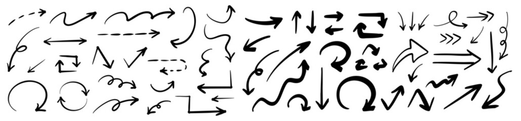 ベクターのペンの手書きの矢印セット 白黒