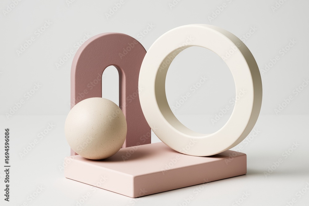 Poster minimalist geometric shapes in soft pastel colors arranged creatively on a light background for abst