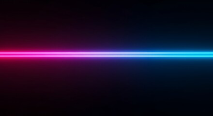 Fototapeta premium Vibrant pink and blue neon light streak across dark background.