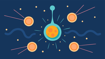 Energy Burst An illustration of skin cells receiving an energy boost from exosomes represented by glowing lines radiating outward from exosome particles to surrounding cells.