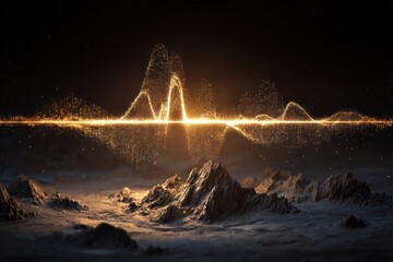 A digital waveform over a landscape