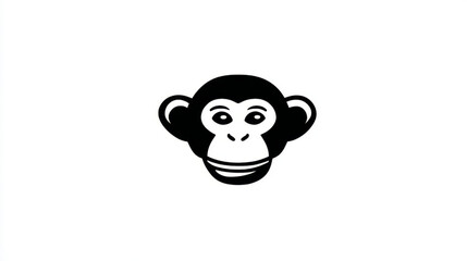 Minimalist cartoon monkey body logo, in black and white, representing animal agility and playful brand identity with copy space.
