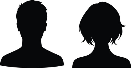 Male and Female Silhouette Profiles Minimalist Black and White Portrait Illustration Depicting Diversity