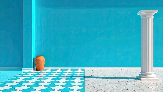 Azure room with terracotta vase and column