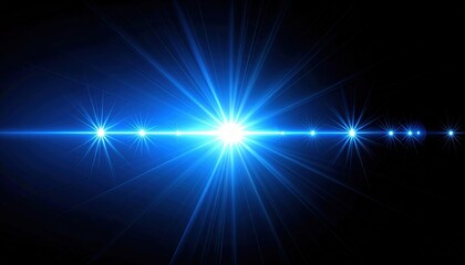 Obraz premium Realistic Blue Intense Lens Flare Dark Backdrop