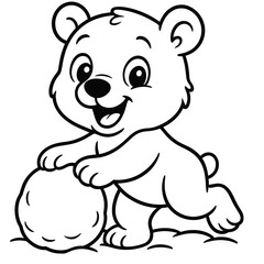 Fototapeta premium Cute bear playing with a snowball in a winter scene - Concept of coloring page concept 