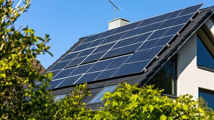 A modern house with integrated solar panels, representing sustainable living and architecture.