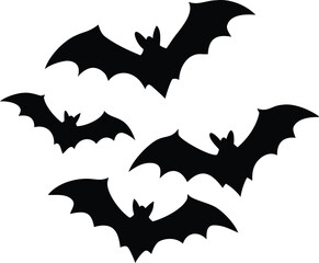 Fototapeta premium Silhouetted Bats Flying Halloween Illustration of Dark Bats on White Background