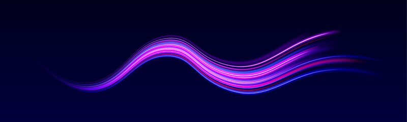 Glistering spiral beam curves across a futuristic night background. Neon light particles scatter like stardust in motion. A sci-fi style glowing energy path. 