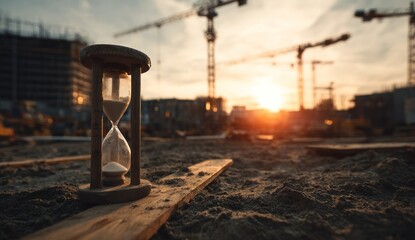 Hourglass on construction site at sunset (9)