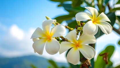 Naklejka premium Close-up of plumeria flowers