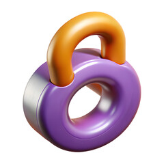 3D Rendered Purple Kettlebell With Orange Handle  weightlifting fitness PNG isolated on transparent background