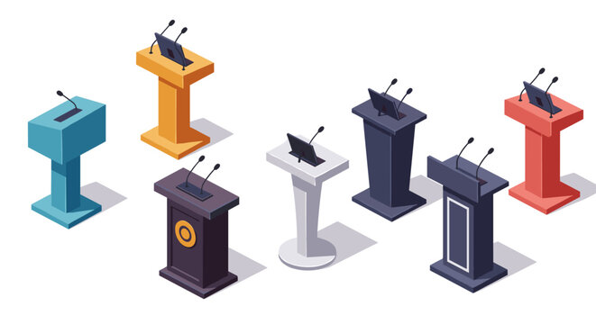 Isometric podium set with microphones for conferences and public speaking events