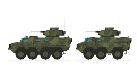 Fototapeta premium Armored military vehicles in flat design with camouflage pattern