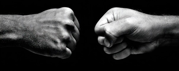 Two fists facing each other against a dark background