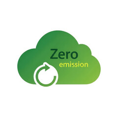 Green cloud icon symbolizing zero emissions and sustainability with circular refresh arrow