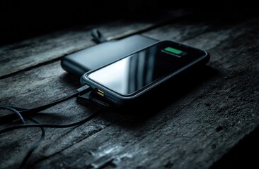 Mobile charging on rustic wood