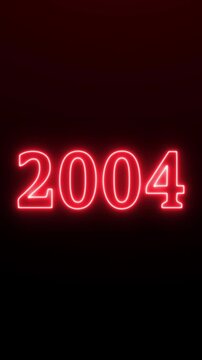 Futuristic glowing neon light 2004 text. Animated text 2004 neon glowing with reflection, Glowing neon number text background.