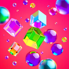 Vibrant abstract crystal shapes create a modern, eye-catching design element for creative projects