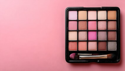 Fototapeta premium Makeup eyeshadow palette on pink background