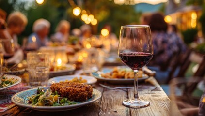 Outdoor dinner party.  Blurred gathering